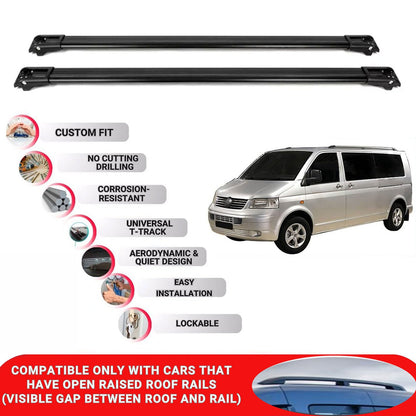 Roof Rack Cross Bars for Vw Caravelle(T5) 2003-2015 Lockable Roof Bars 2 Pcs Black