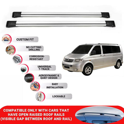 Roof Rack Cross Bars for Vw Caravelle(T5) 2003-2015 Lockable Roof Bars 2 Pcs Grey