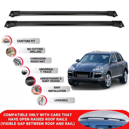 Roof Rack Cross Bars for Porche Cayenne 2002-2009 Lockable Roof Bars 2 Pcs Black
