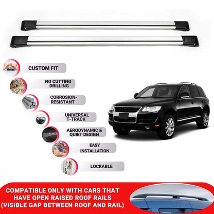 Roof Rack Cross Bars for Vw Touareg 2002-2009 Lockable Roof Bars 2 Pcs Grey