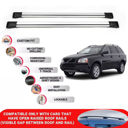 Roof Rack Cross Bars for Volvo XC90 2002-2014 Lockable Roof Bars 2 Pcs Grey