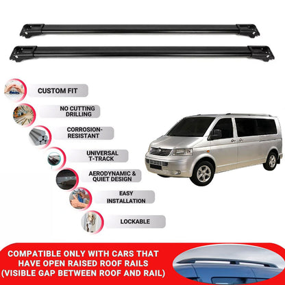 Roof Rack Cross Bars for Vw Multivan (T5) 2003-2009 Lockable Roof Bars 2 Pcs Black