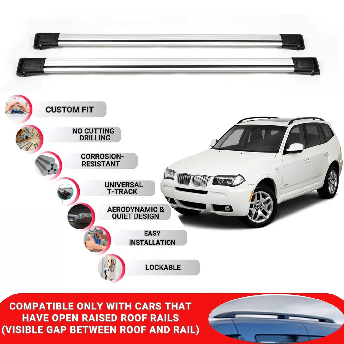 Roof Rack Cross Bars for Bmw X3 E83 2003-2010 Lockable Roof Bars 2 Pcs Grey