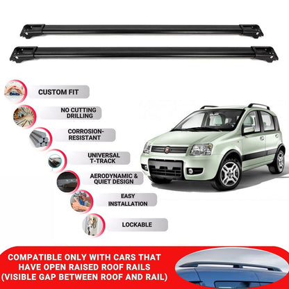 Roof Rack Cross Bars for Fiat Panda HB 2003-2011 Lockable Roof Bars 2 Pcs Black