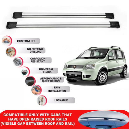 Roof Rack Cross Bars for Fiat Panda HB 2003-2011 Lockable Roof Bars 2 Pcs Grey