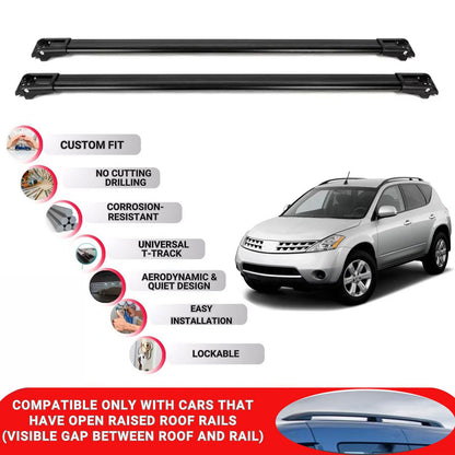 Roof Rack Cross Bars for Nissan Murano 2003-2014 Lockable Roof Bars 2 Pcs Black