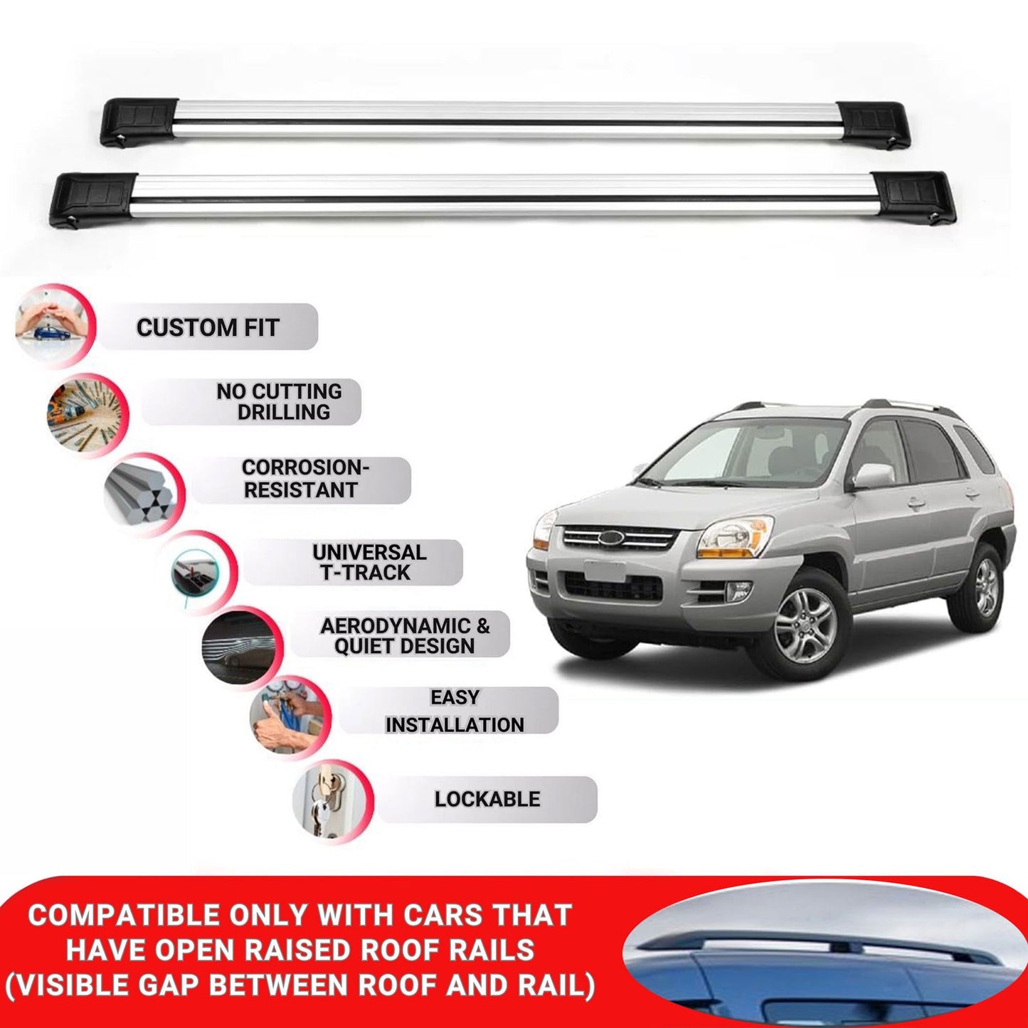 Roof Rack Cross Bars for Kia Sportage 2004-2009 Lockable Roof Bars 2 Pcs Grey