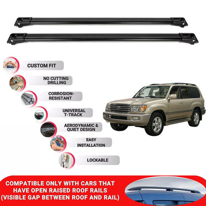 Roof Rack Cross Bars for Toyota Land Cruiser 120 2004-2009 Lockable 2 Pcs Black