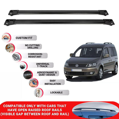 Roof Rack Cross Bars for Vw Caddy 2004-2015 Lockable Roof Bars 2 Pcs Black