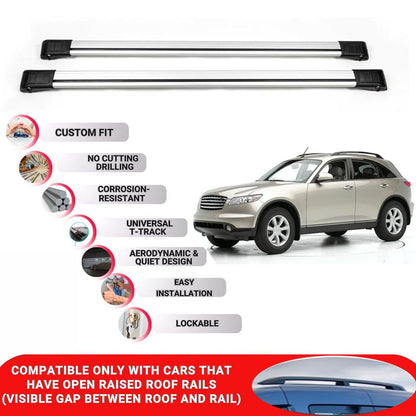 Roof Rack Cross Bars for Infiniti Fx 2004-2013 Lockable Roof Bars 2 Pcs Grey