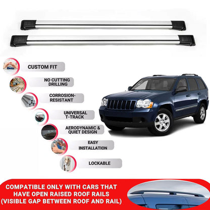 Roof Rack Cross Bars for Jeep Grand Choerkee 2005-2010 Lockable Bars 2 Pcs Grey