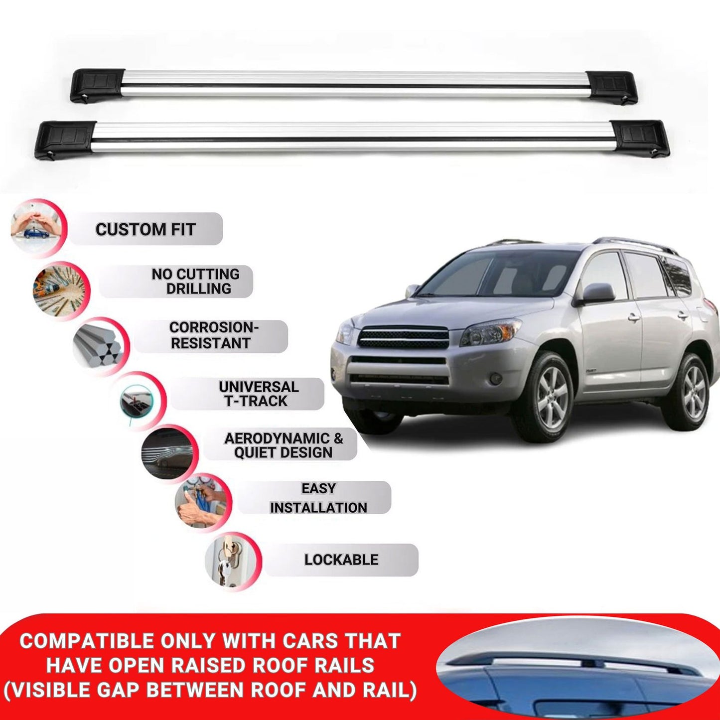 Roof Rack Cross Bars for Toyota Rav4 2005-2012 Lockable Roof Bars 2 Pcs Grey