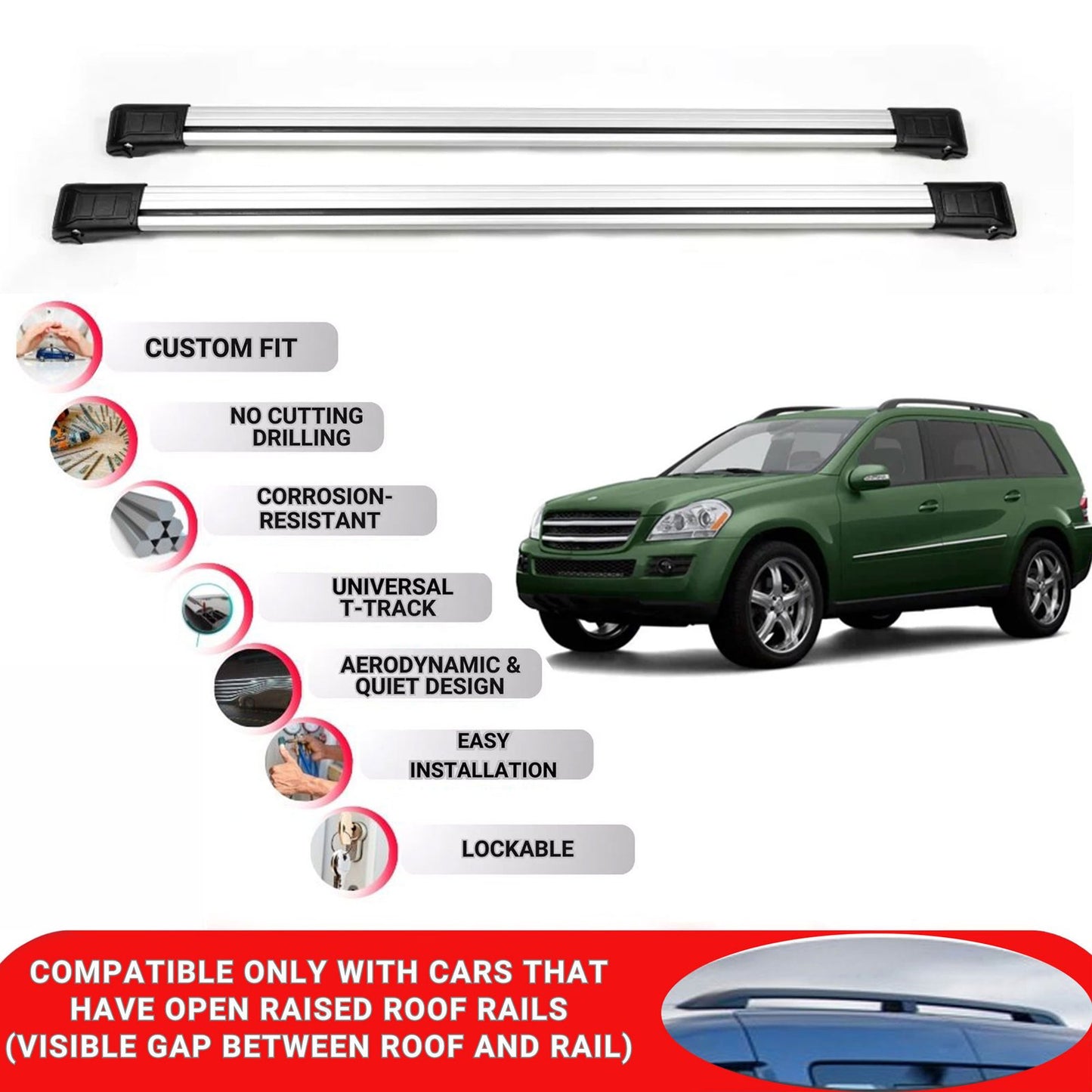 Roof Rack Cross Bars for Mercedes Gl X164 2006-2012 Lockable Roof Bars 2 Pcs Grey
