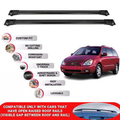 Roof Rack Cross Bars for Kianival Mpv 2006-2014 Lockable Roof Bars 2 Pcs Black