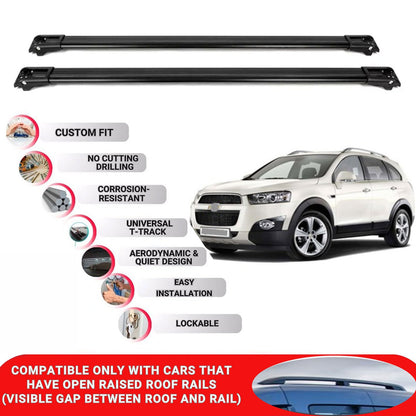 Roof Rack Cross Bars for Chevrolet Captiva 2006+ Lockable Roof Bars 2 Pcs Black