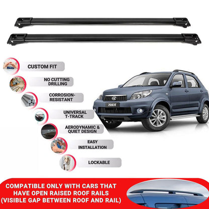 Roof Rack Cross Bars for Daihatsu Terios 2006-2017 Lockable Bars 2 Pcs Black