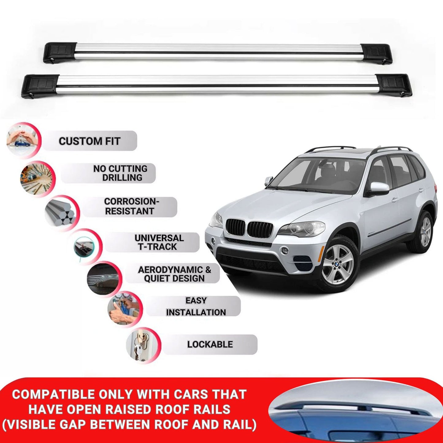 Roof Rack Cross Bars for Bmw X5 E70 2007-2013 Lockable Roof Bars 2 Pcs Grey