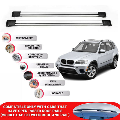 Roof Rack Cross Bars for Bmw X5 E70 2007-2013 Lockable Roof Bars 2 Pcs Grey
