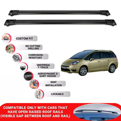 Roof Rack Cross Bars for Citroen C4 Picasso Mpv 2007-2013 Lockable 2 Pcs Black