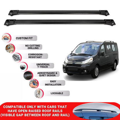 Roof Rack Cross Bars for Citroen Jumpy 2007-2016 Lockable Roof Bars 2 Pcs Black