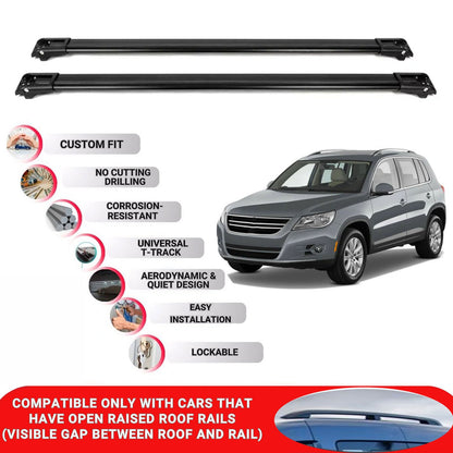 Roof Rack Cross Bars for Vw Tiguan 2007-2016 Lockable Roof Bars 2 Pcs Black
