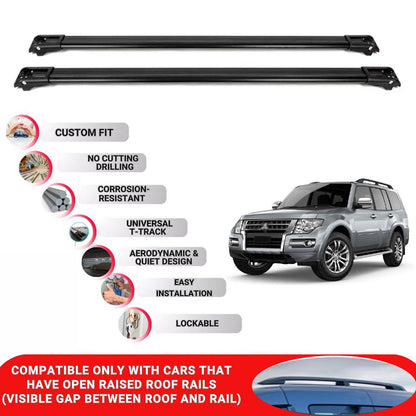 Roof Rack Cross Bars for Mitsubishi Pajero 2007-2022 Lockable Roof Bars 2 Pcs Black