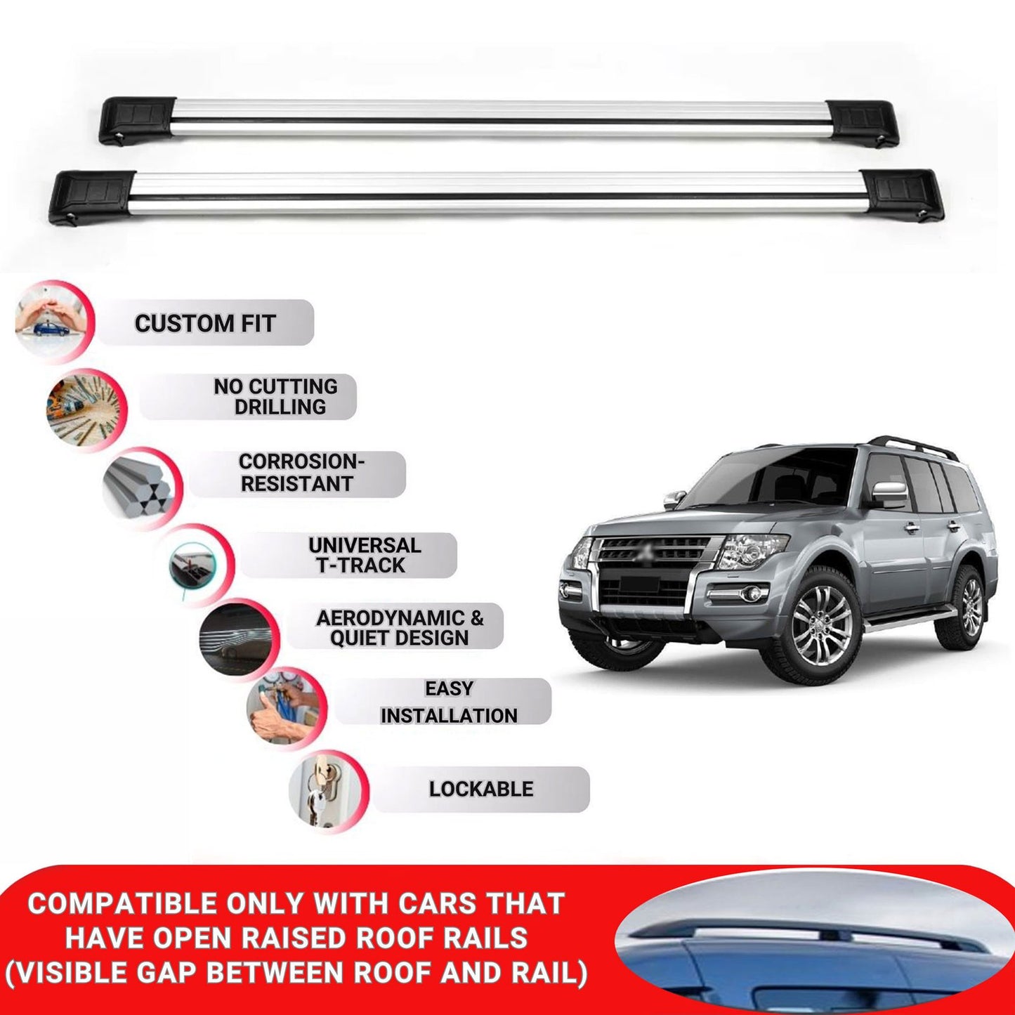 Roof Rack Cross Bars for Mitsubishi Pajero 2007-2022 Lockable Roof Bars 2 Pcs Grey