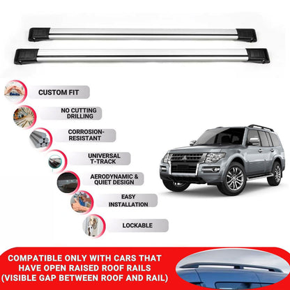 Roof Rack Cross Bars for Mitsubishi Pajero 2007-2022 Lockable Roof Bars 2 Pcs Grey