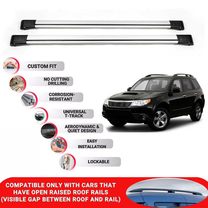 Roof Rack Cross Bars for Subaru Forester 2008-2013 Lockable Bars 2 Pcs Grey