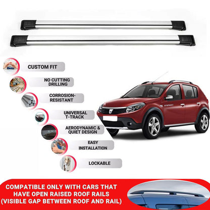 Roof Rack Cross Bars for Dacia Sandero Stepway 2009-2012 Lockable 2 Pcs Grey