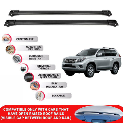 Roof Rack Cross Bars for Toyota Land Cruiser 150 2009-2023 Lockable 2 Pcs Black