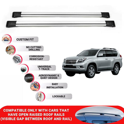 Roof Rack Cross Bars for Toyota Land Cruiser 150 2009-2023 Lockable 2 Pcs Grey