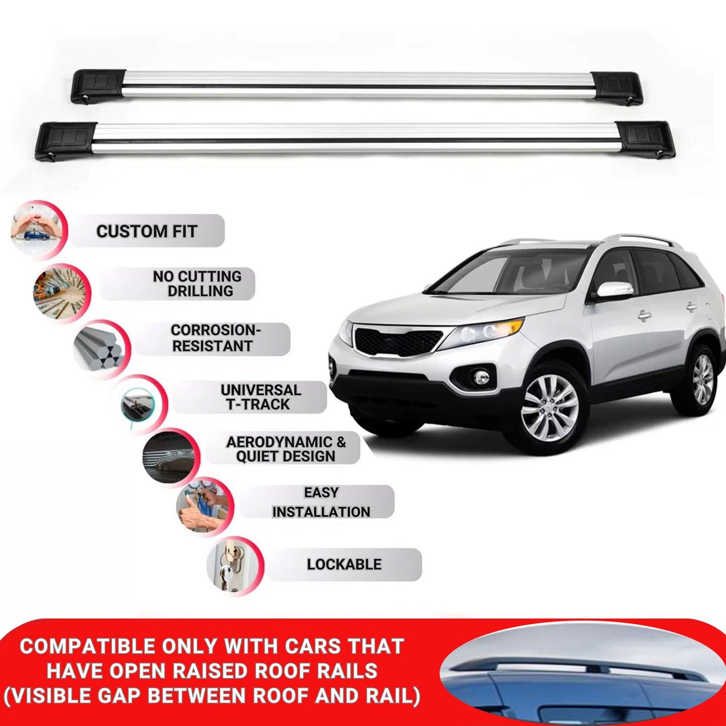 Roof Rack Cross Bars for Kia Sorento 2010-2015 Lockable Roof Bars 2 Pcs Grey