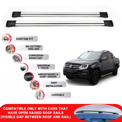 Roof Rack Cross Bars for Vw Amarok 2010-2022 Lockable Roof Bars 2 Pcs Grey