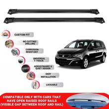 Roof Rack Cross Bars for Seat Alhambra 2010-2020 Lockable Roof Bars 2 Pcs Black