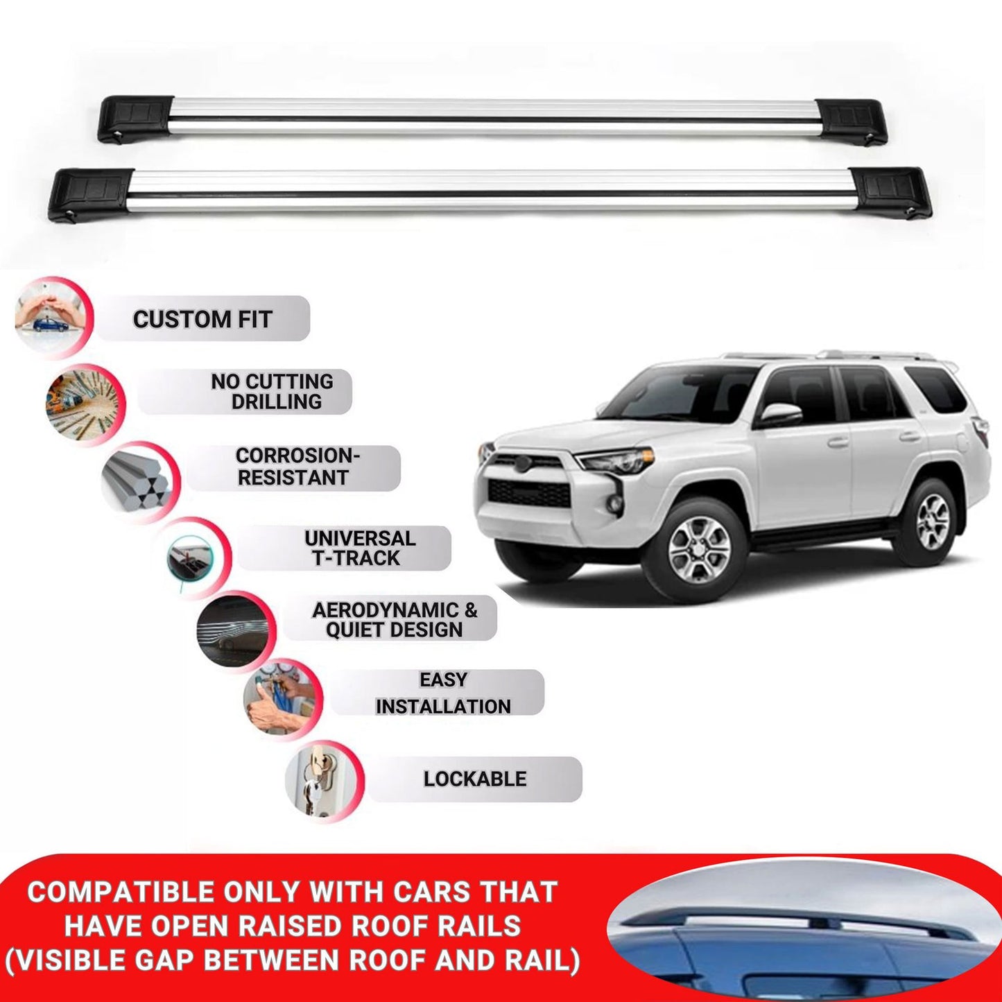 Roof Rack Cross Bars for Toyota 4 Runner 2010+ Lockable Roof Bars 2 Pcs Grey