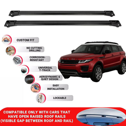 Roof Rack Cross Bars for Land Rover Evoque 2011-2018 Lockable Roof Bars 2 Pcs Black