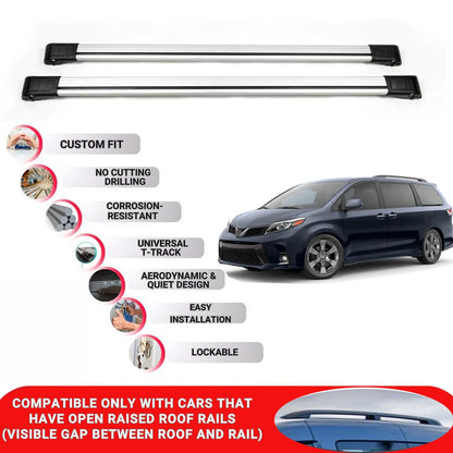 Roof Rack Cross Bars for Toyota Sienna 2011-2020 Lockable Roof Bars 2 Pcs Grey