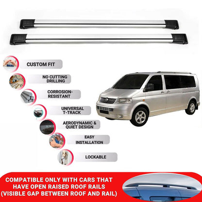 Roof Rack Cross Bars for Vw Transporter(T5) 2003-2015 Lockable Roof Bars 2 Pcs Grey