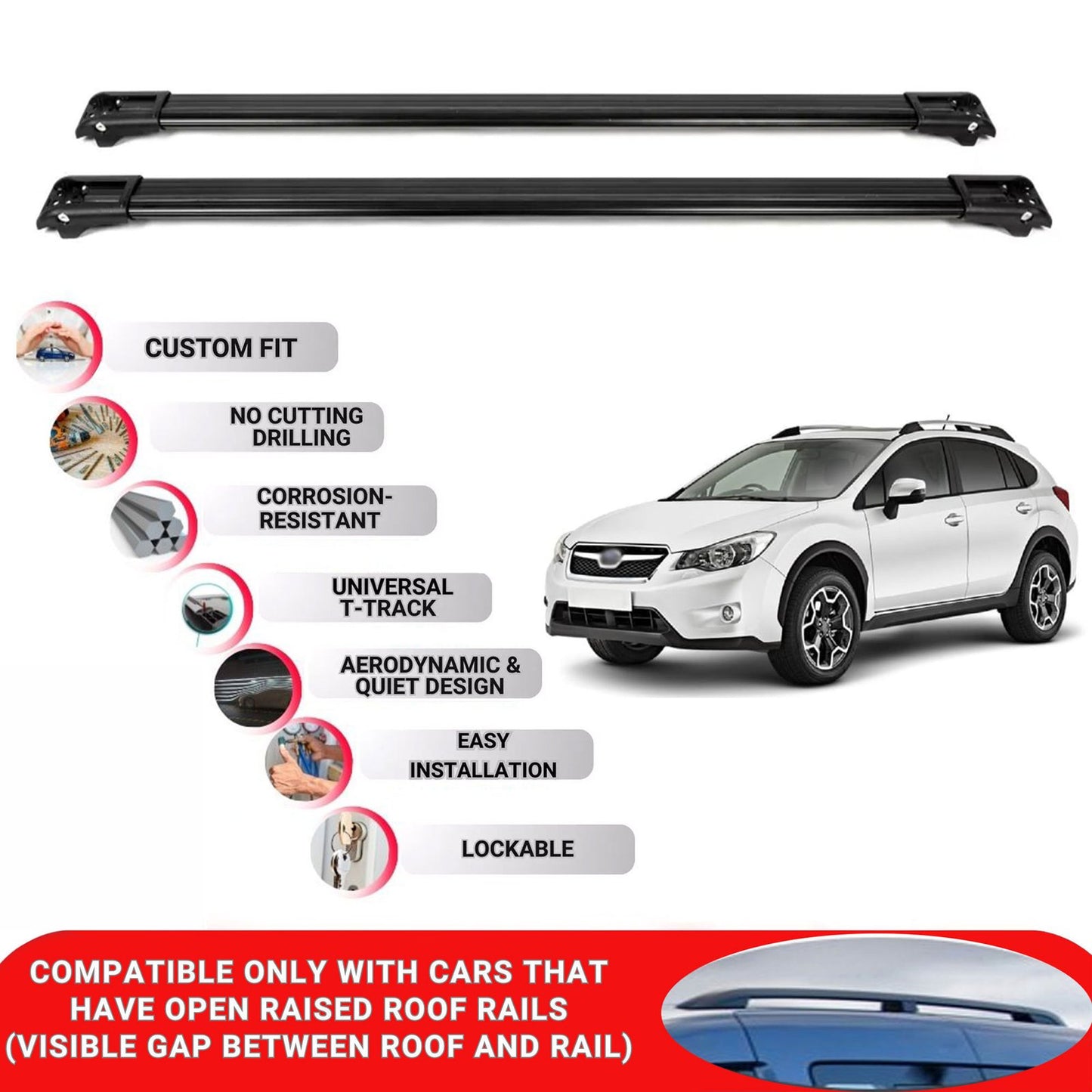 Roof Rack Cross Bars for Subaru Xv 2012-2016 Lockable Roof Bars 2 Pcs Black