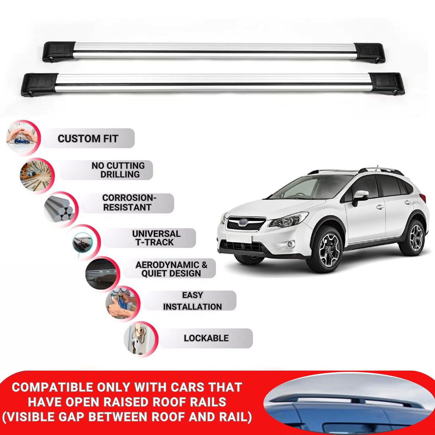 Roof Rack Cross Bars for Subaru Xv 2012-2016 Lockable Roof Bars 2 Pcs Grey