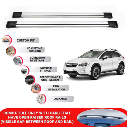 Roof Rack Cross Bars for Subaru Xv 2012-2016 Lockable Roof Bars 2 Pcs Grey