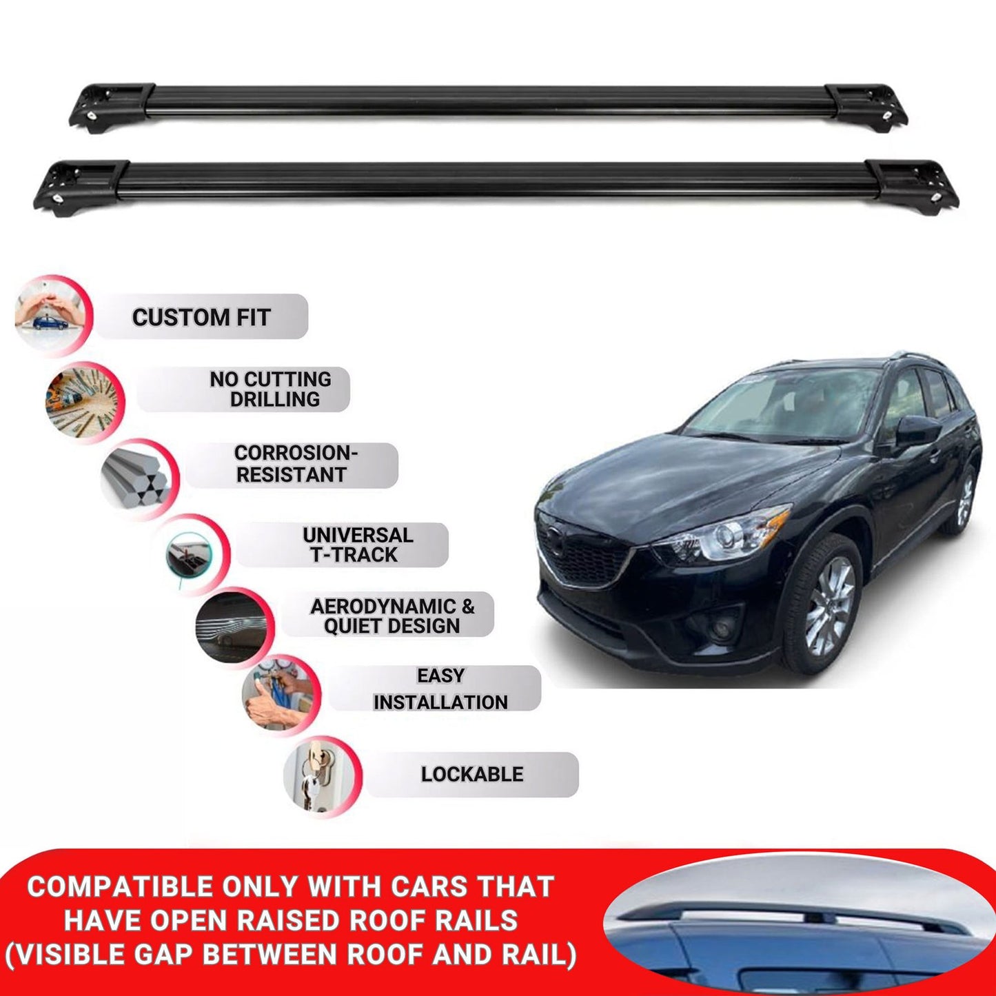 Roof Rack Cross Bars for Mazda CX-5 2012-2017 Lockable Roof Bars 2 Pcs Black