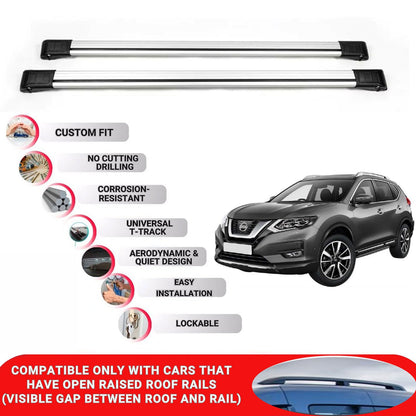 Roof Rack Cross Bars for Nissan X Trail 2014-2021 Lockable Roof Bars 2 Pcs Grey