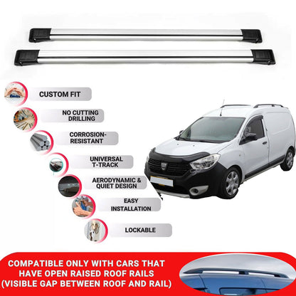 Roof Rack Cross Bars for Dacia Dokker 2012+ Lockable Roof Bars 2 Pcs Grey