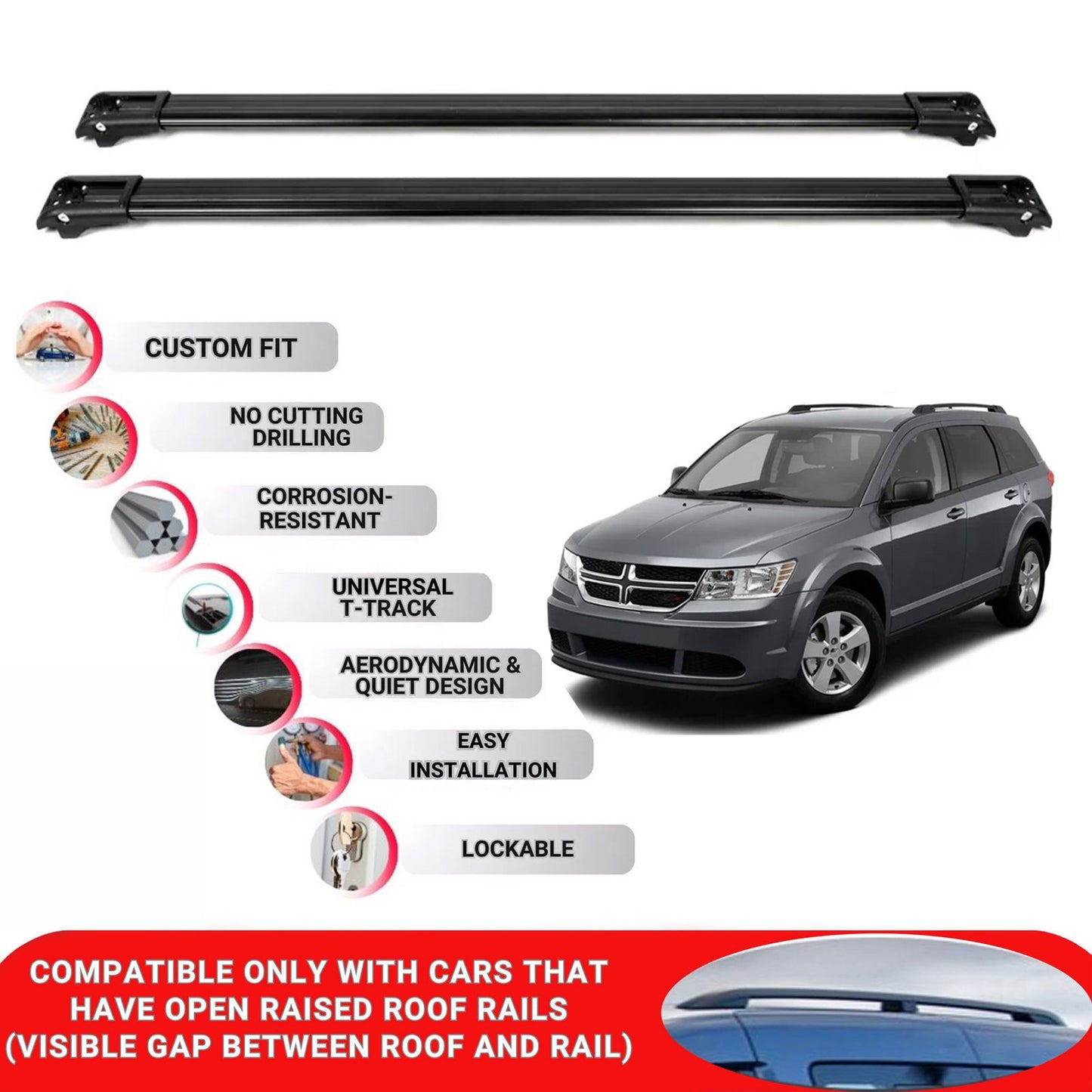 Roof Rack Cross Bars for Dodge Journey 2012-2020 Lockable Roof Bars 2 Pcs Black
