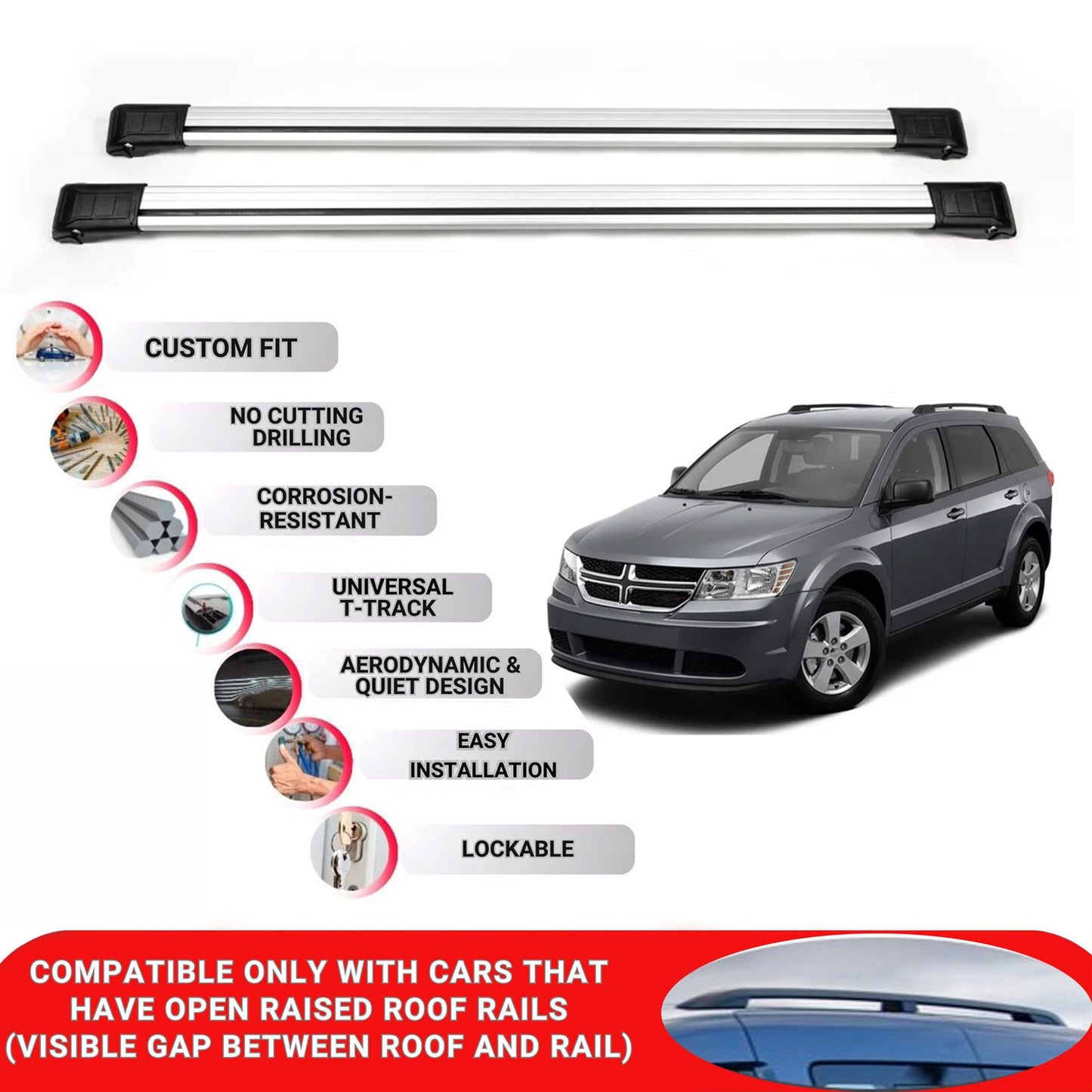 Roof Rack Cross Bars for Dodge Journey 2012-2020 Lockable Roof Bars 2 Pcs Grey