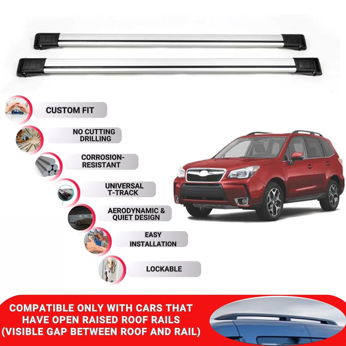 Roof Rack Cross Bars for Subaru Forester 2013-2024 Lockable Bars 2 Pcs Grey