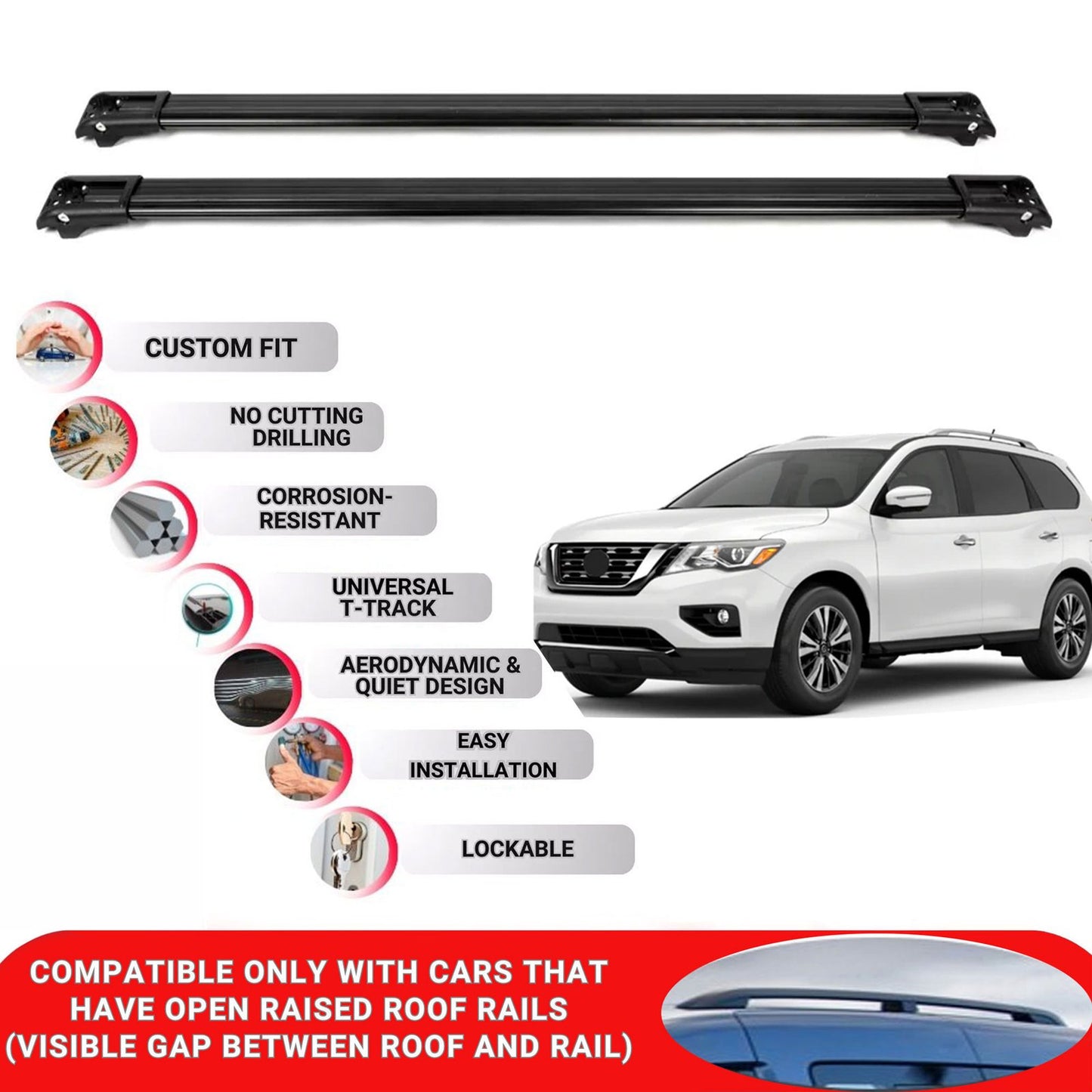 Roof Rack Cross Bars for Nissan Pathfinder R52 2013-2020 Lockable 2 Pcs Black