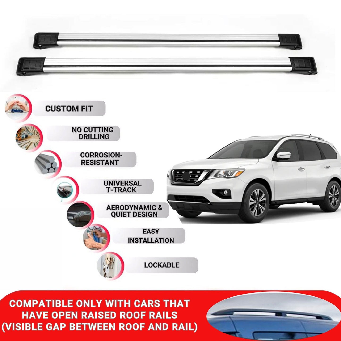 Roof Rack Cross Bars for Nissan Pathfinder R52 2013-2020 Lockable 2 Pcs Grey